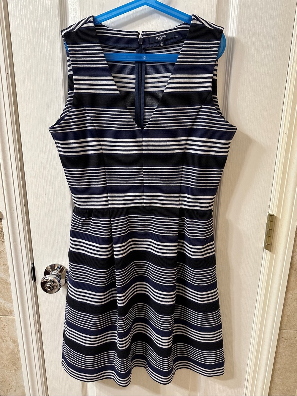 Madewell Navy and White Striped Sleeveless Fit & Flare Dress